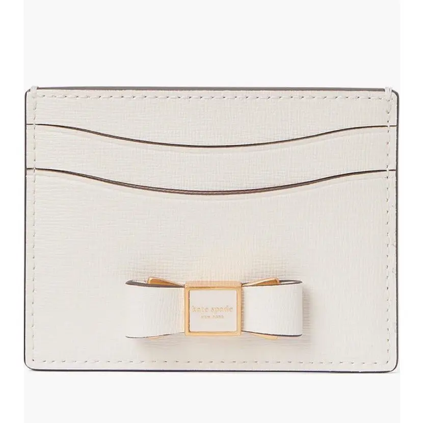 Kate Spade Morgan Embellished Bow Leather Small Slim Card Holder Parchment