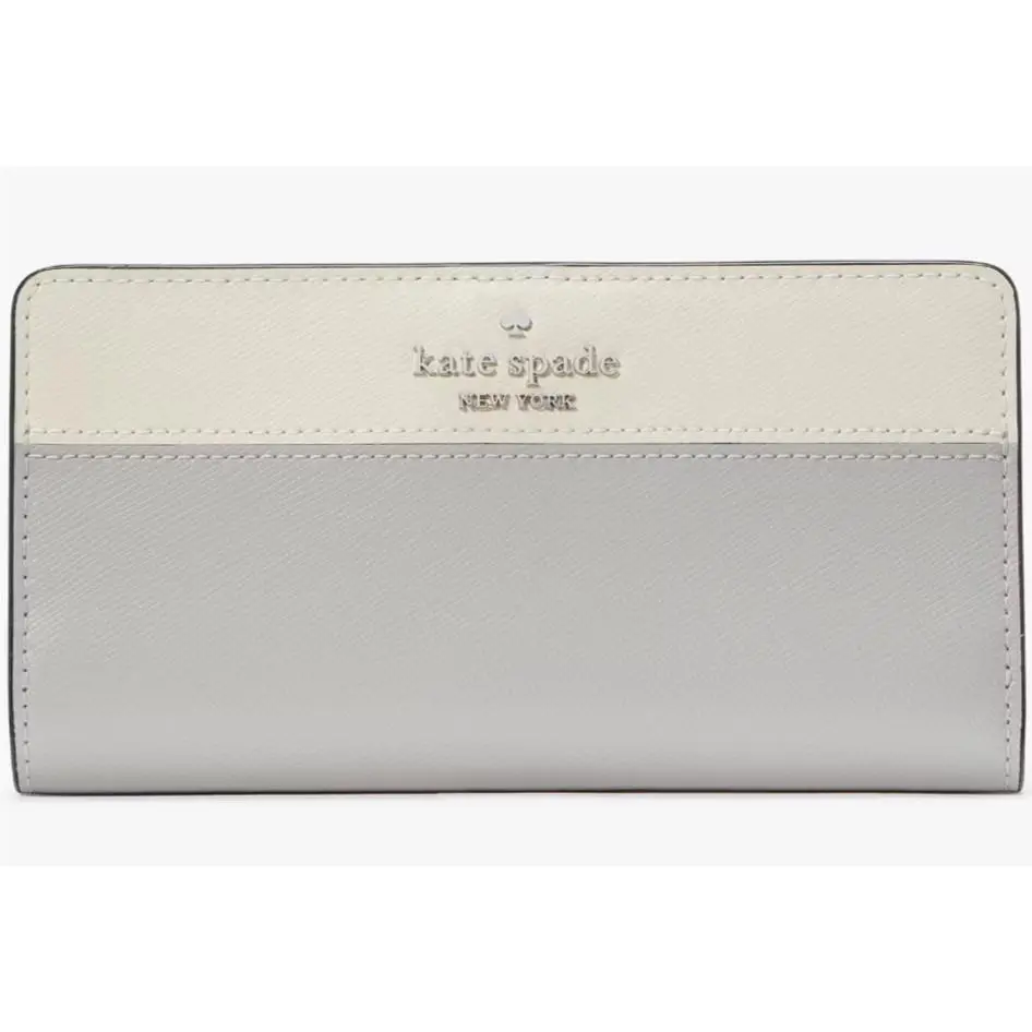 Kate Spade Madison Large Slim Bifold Gray White Leather KI367 Retail