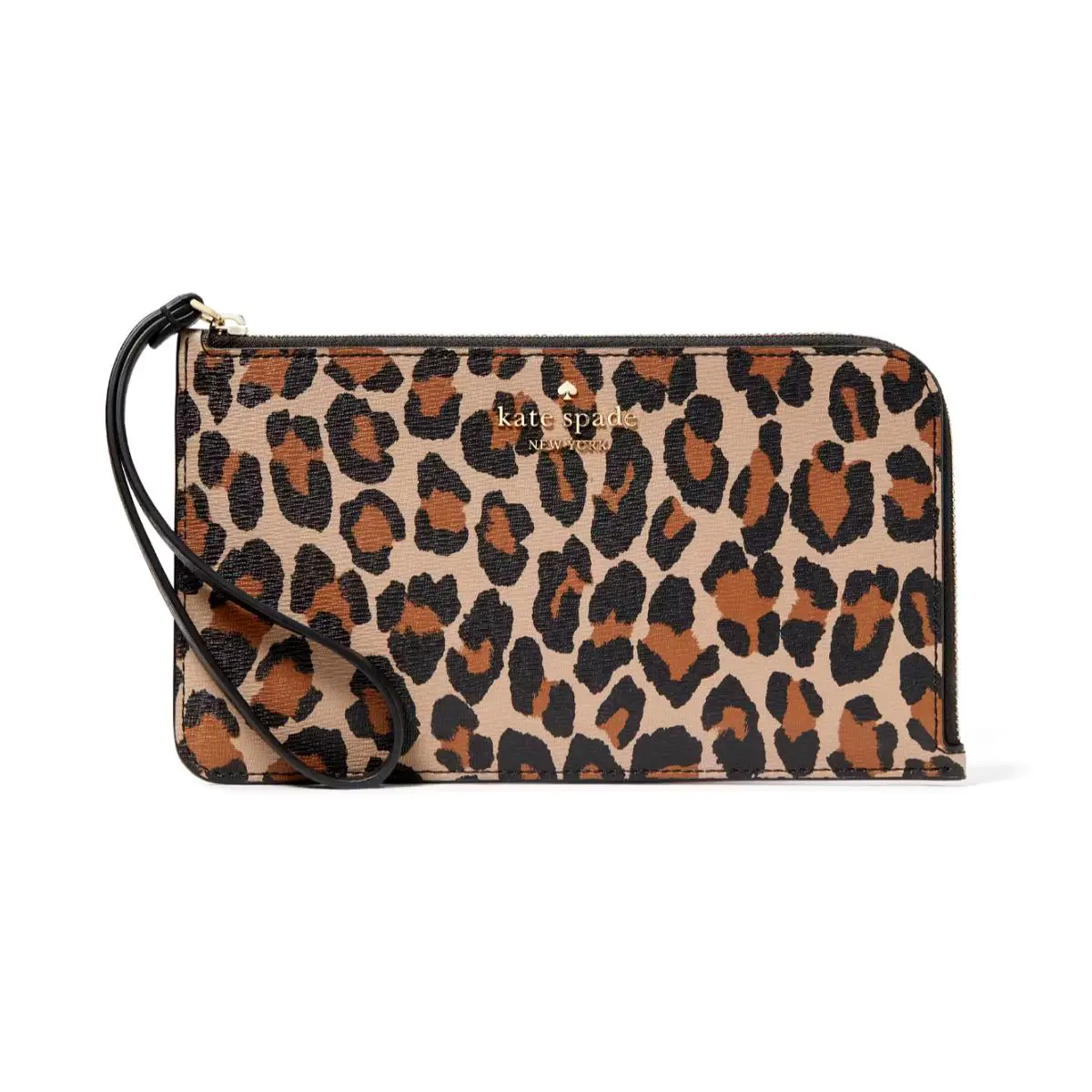 New Kate Spade Lucy Leopard Medium L Zip Wristlet Brown Multi - Brown Multi