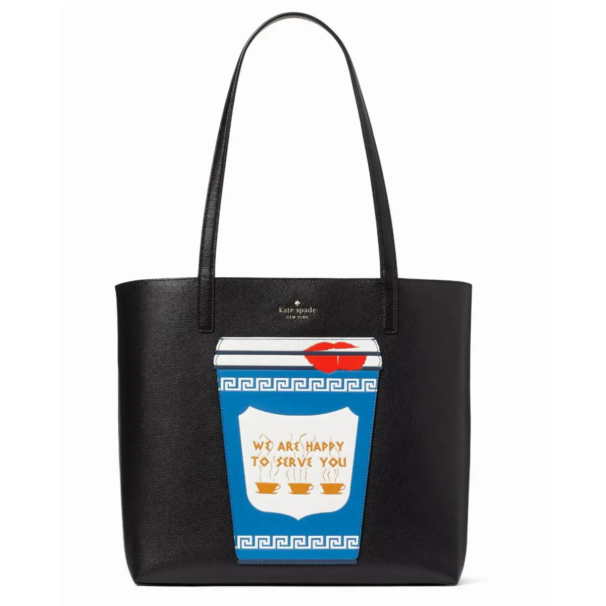 New Kate Spade Coffee Break Large Leather Tote Black Multi