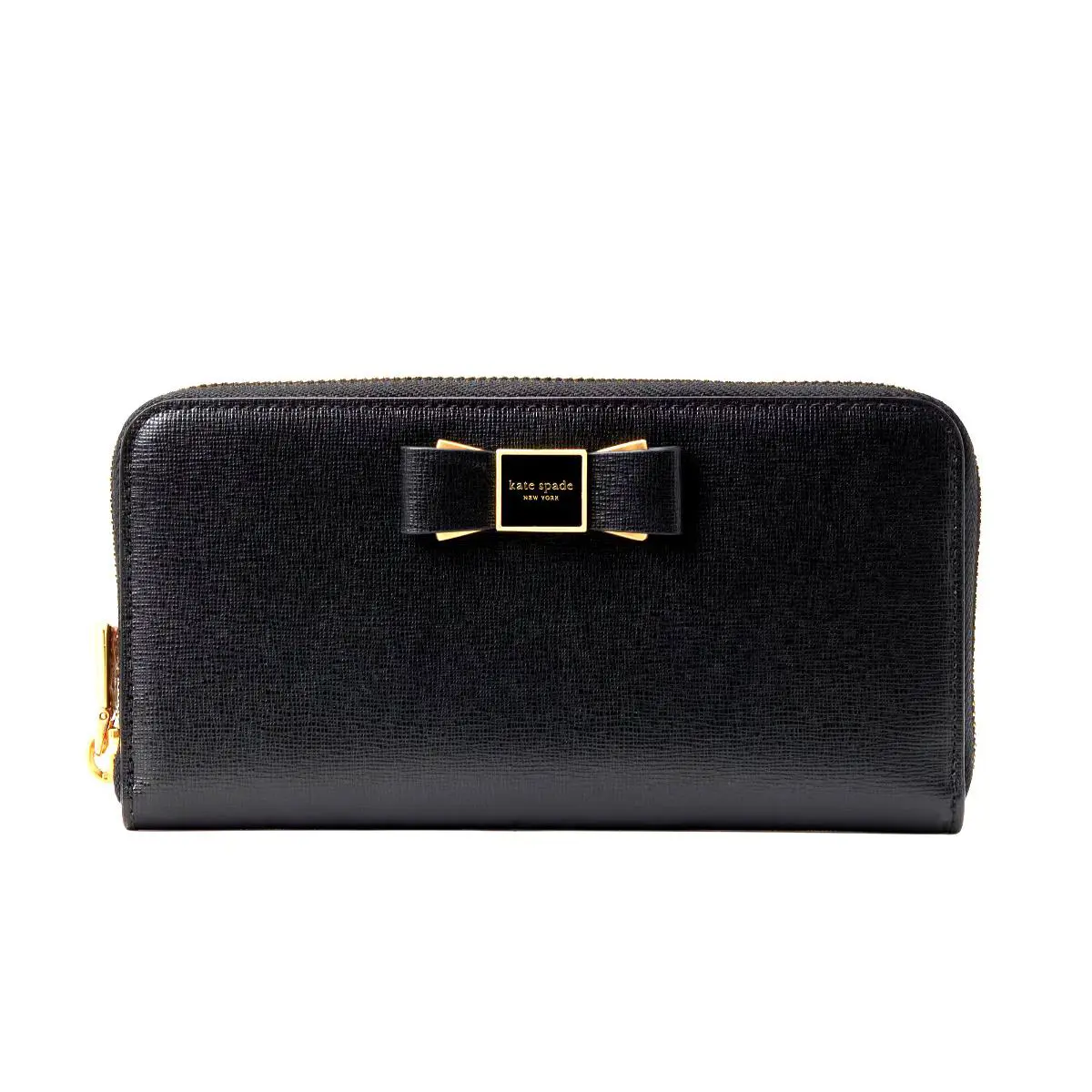 New Kate Spade Morgan Bow Embellished Zip Around Continental Wallet Black