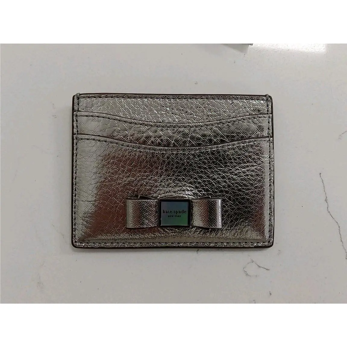 Kate Spade Morgan Bow Embellished Metallic Leather Card Holder Case