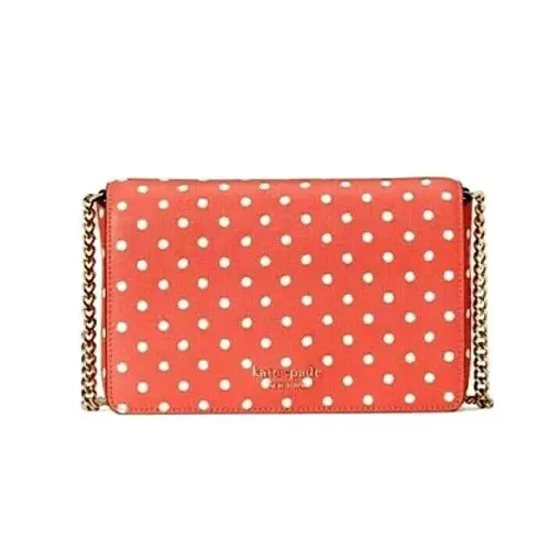 New Kate Spade Spencer Dots Chain Wallet Crossbody Peach Melba Multi - Exterior: Peach Melba multi
