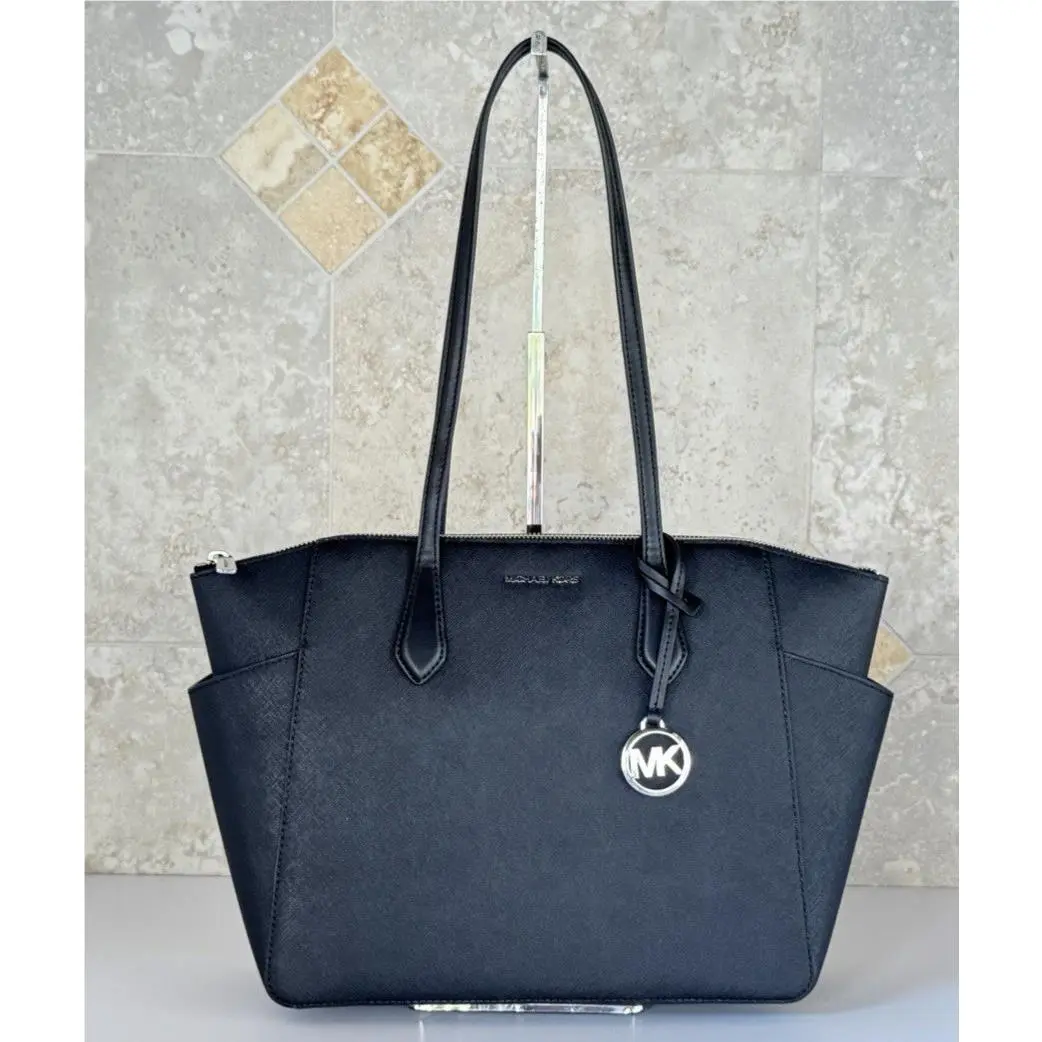 Marilyn Medium Top Zip Shoulder Tote Bag Black/silver by Michael Kors
