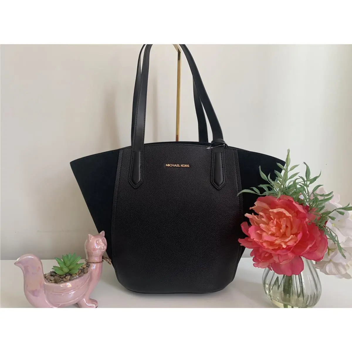 Michael Kors Portia Large Tote Black Leather Suede 35F1GPAT3S