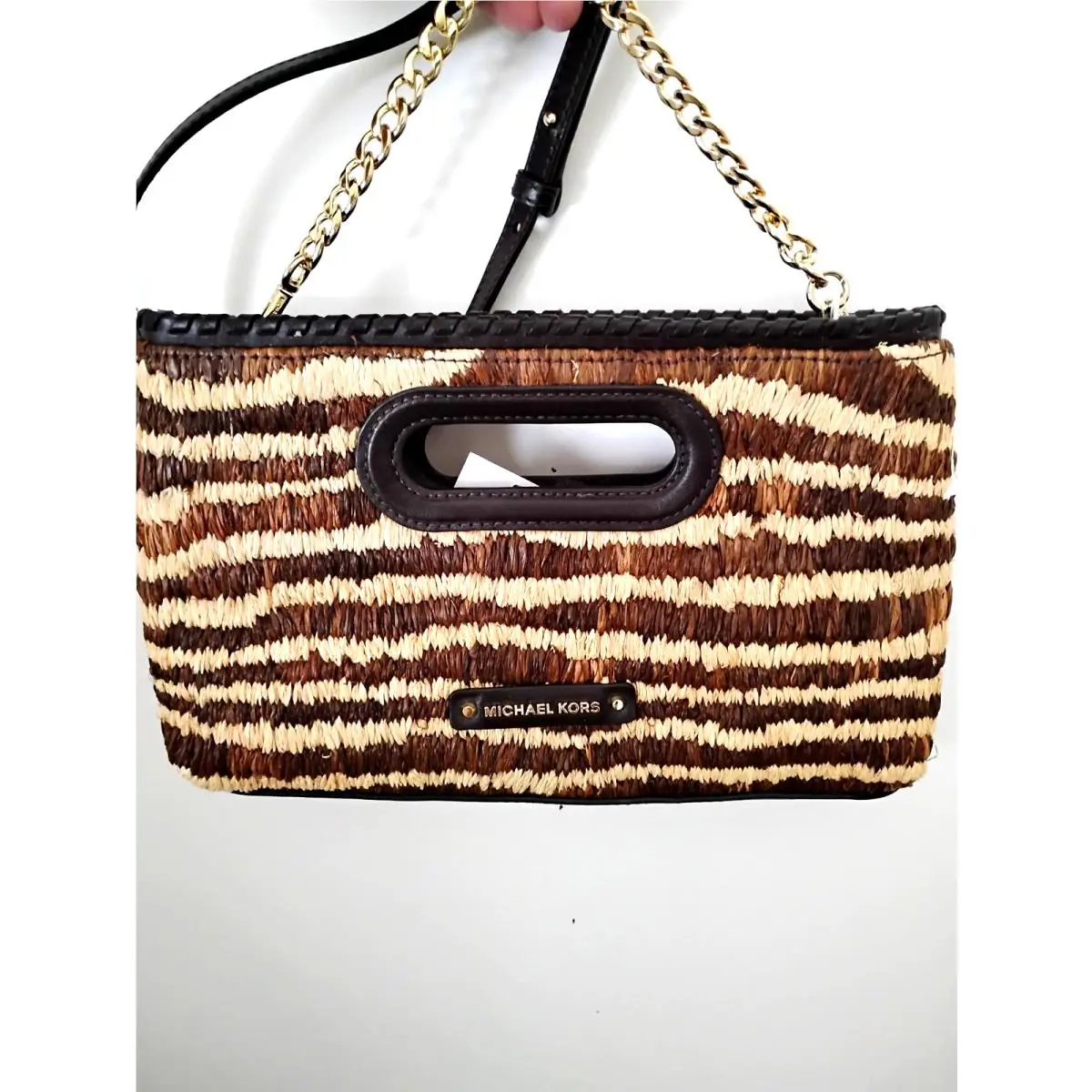 Michael Kors Rosalie Large Clutch Handbag Gold/black Cha