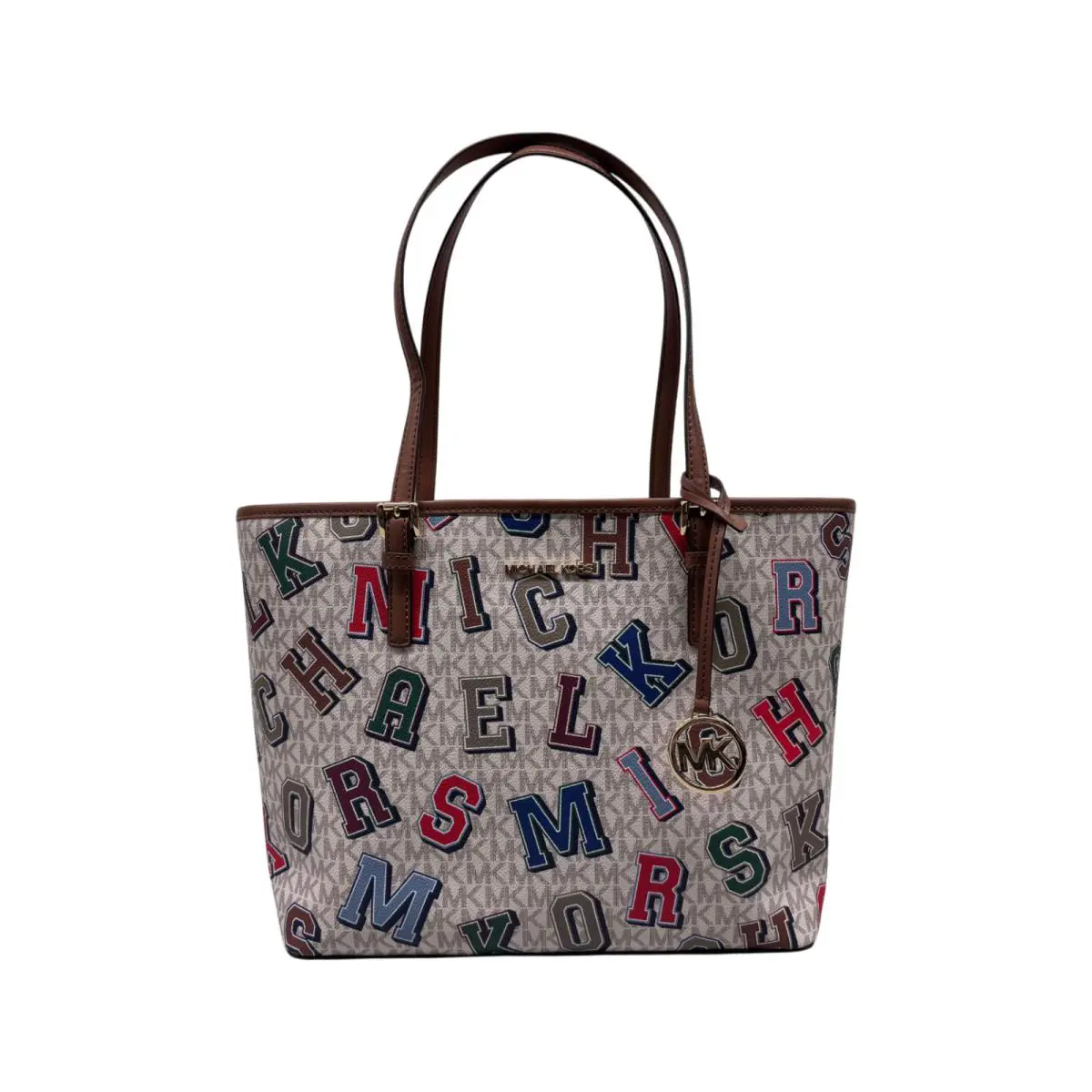 Michael Kors Jet Set Medium Carryall Tote 38F5GJ6T2V Vanilla - Handle/Strap: Brown, Hardware: Gold, Exterior: Vanilla