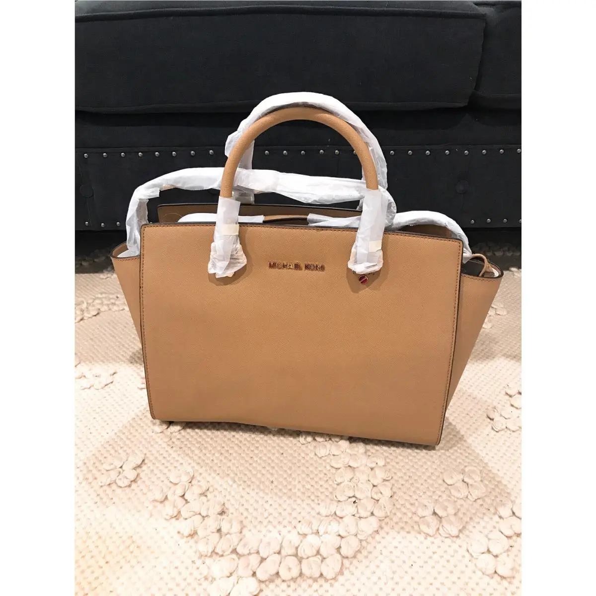 Selma Large Leather Satchel Khaki by Michael Kors