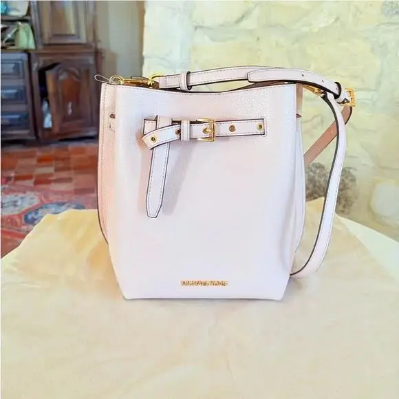 Michael Kors Emilia Small Leather Bucket Crossbody Messenger Bag Powder Blush