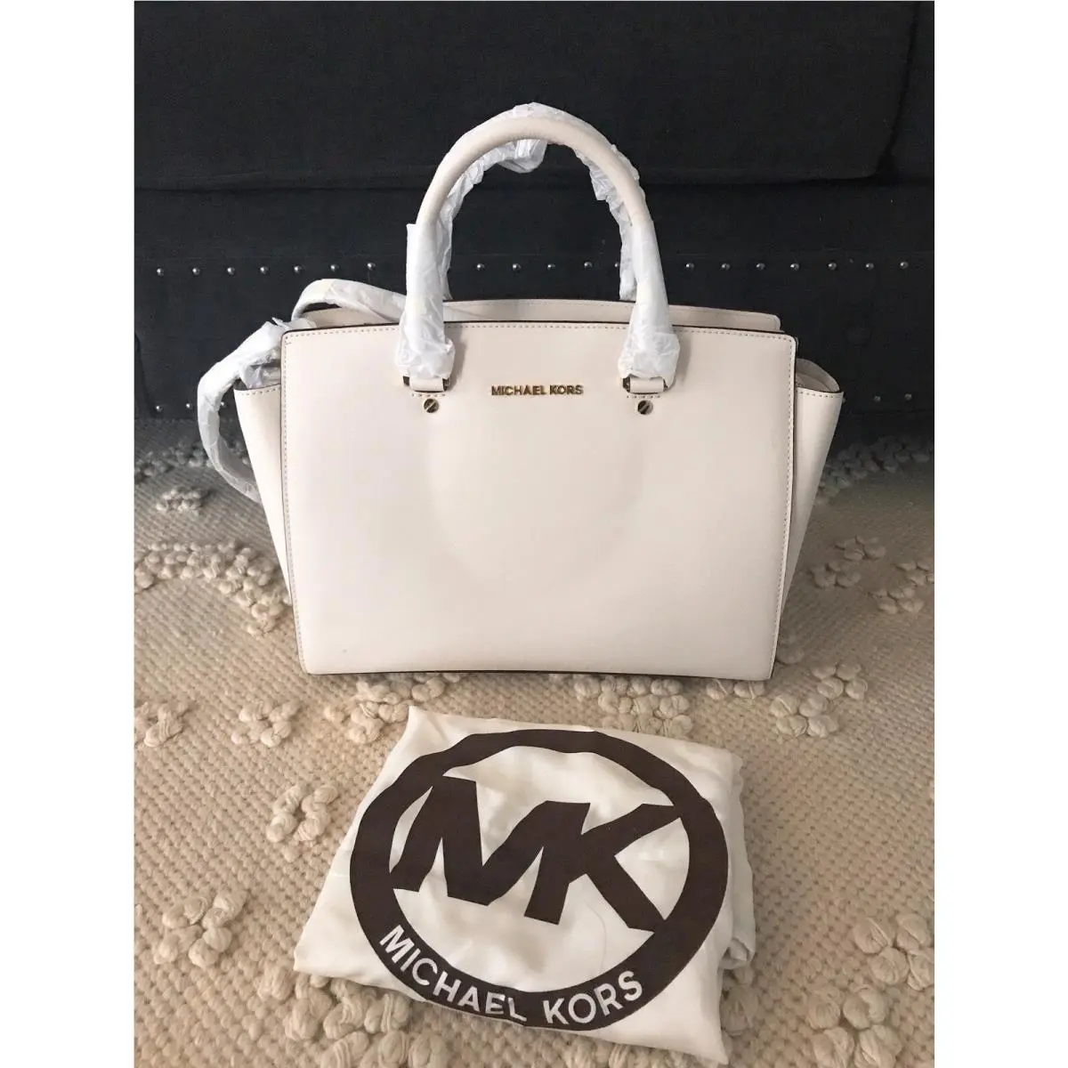 Michael Kors Selma Large Satchel Top-zip White Leather