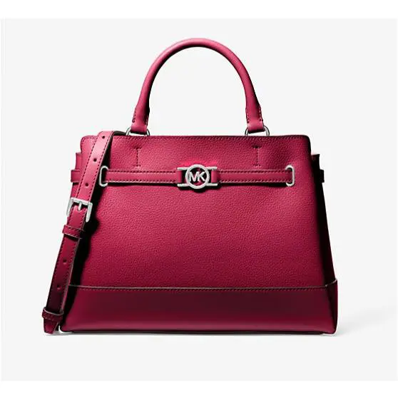 Michael Kors Reed Large Pebbled Leather Satchel Dark Raspberry 35F4S6RS3T Purse