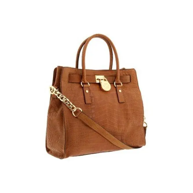 Michael Kors Hamilton Large Tote Handbag Embossed Leather Mocha Gold Hardware