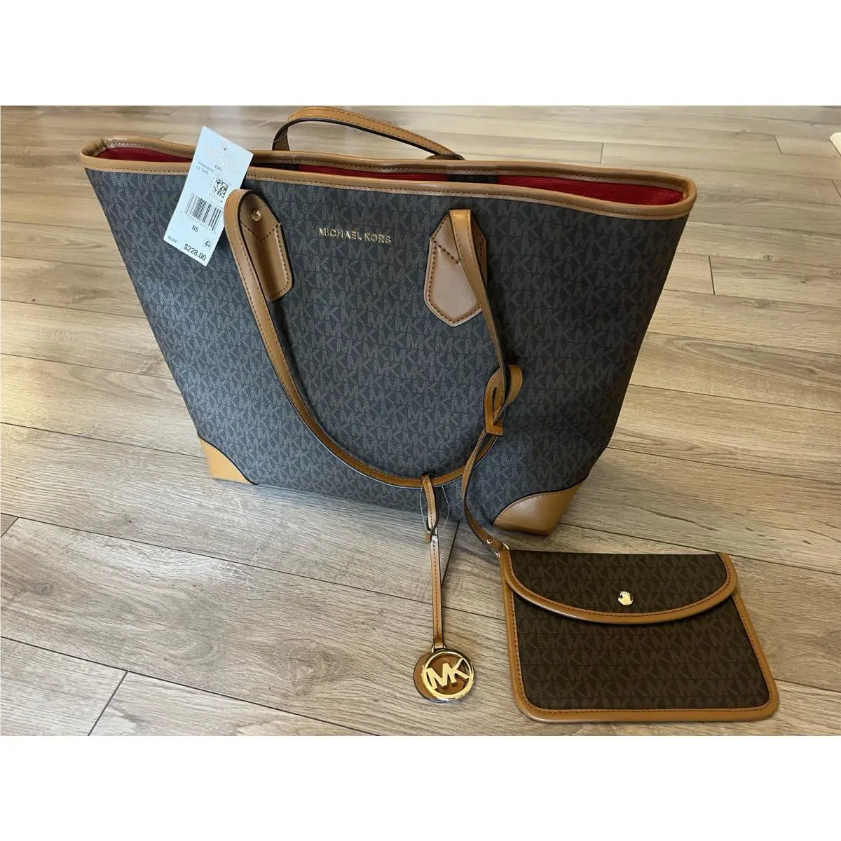 Michael Kors Eva Large Logo Tote Bag with Thin Wristlet Silk Dust Bag