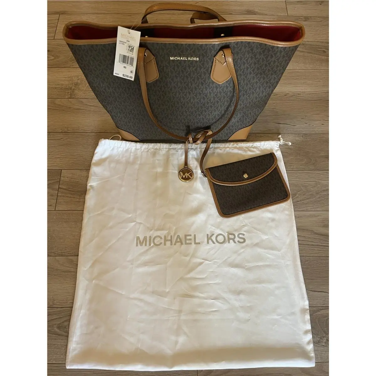 Eva Large Logo Tote Bag with Thin Wristlet Silk Dust Bag by Michael Kors
