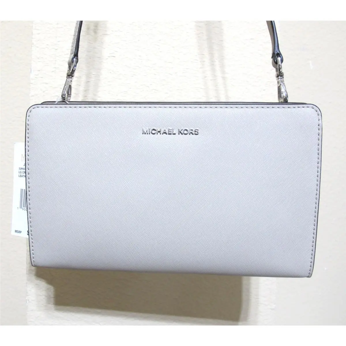 Michael Kors Jet Set Travel Large Leather Crossbody/clutch Cement