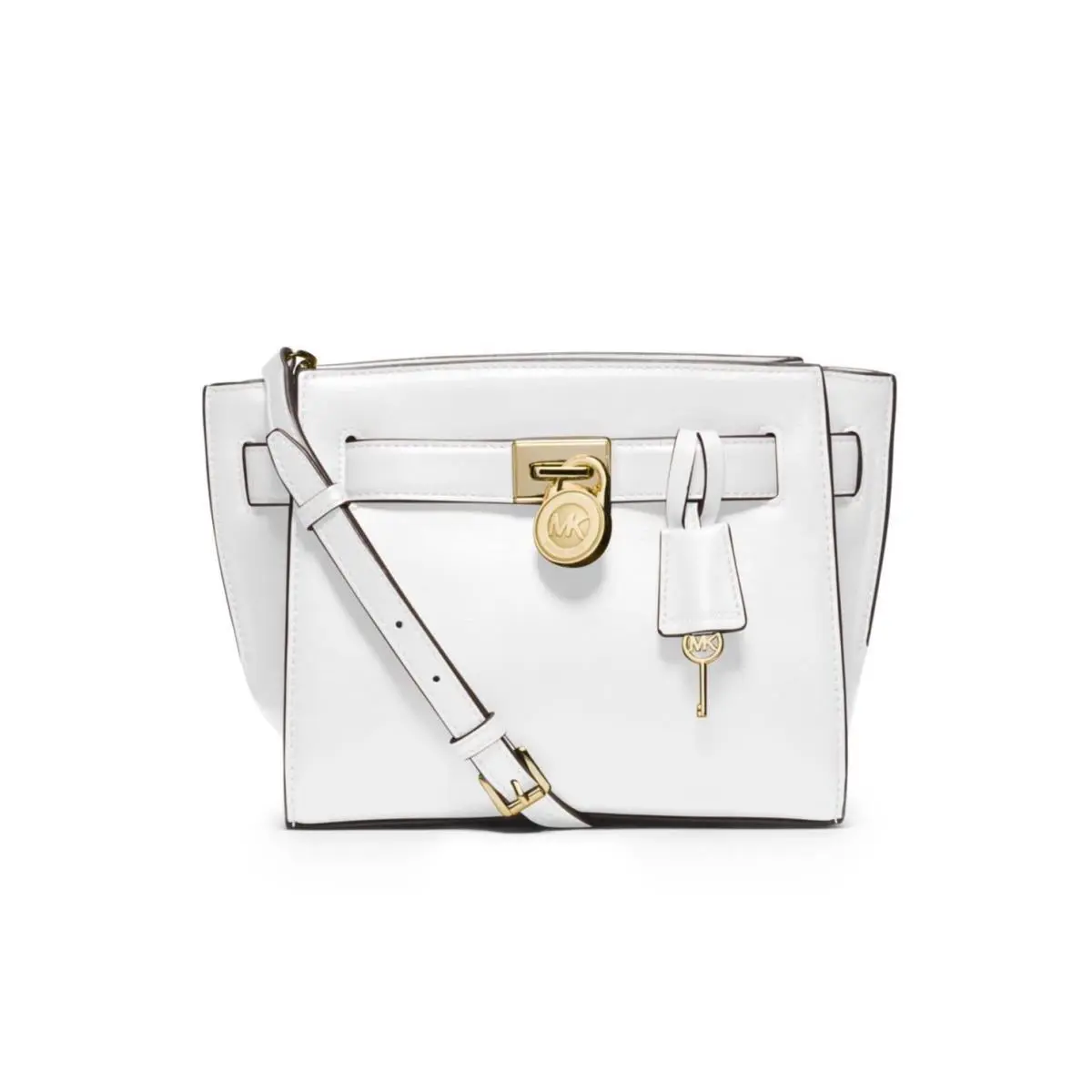 Michael Kors Hamilton Traveler Leather Cross-body Messenger Bag White 008