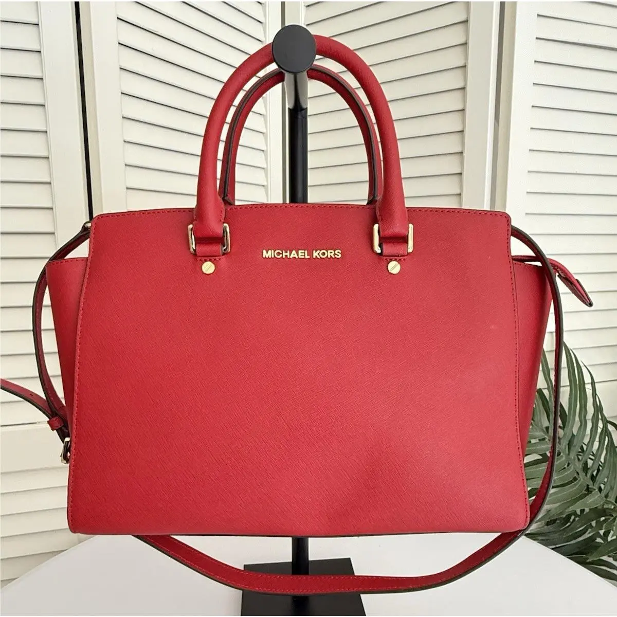 Michael Kors Large Selma Chili Red Saffiano Leather Satchel Bag