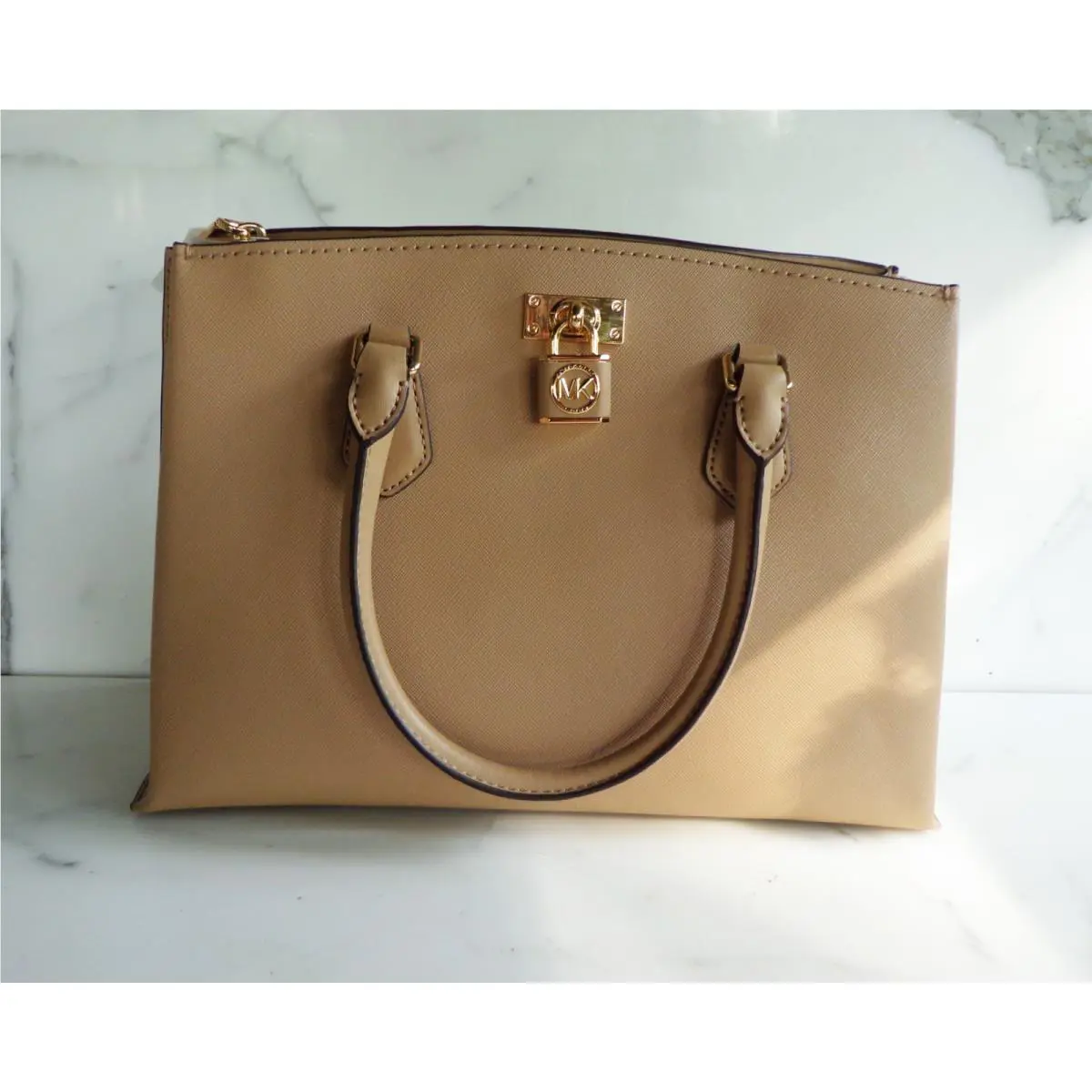 Michael Kors Medium Triple Compartment Satchel Shoulder Bag MK Dark Beige