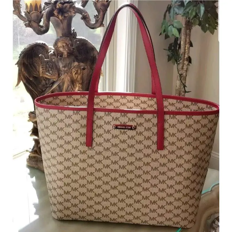 Michael Kors Emry Tote Large NK Signature Canvas Cherry –