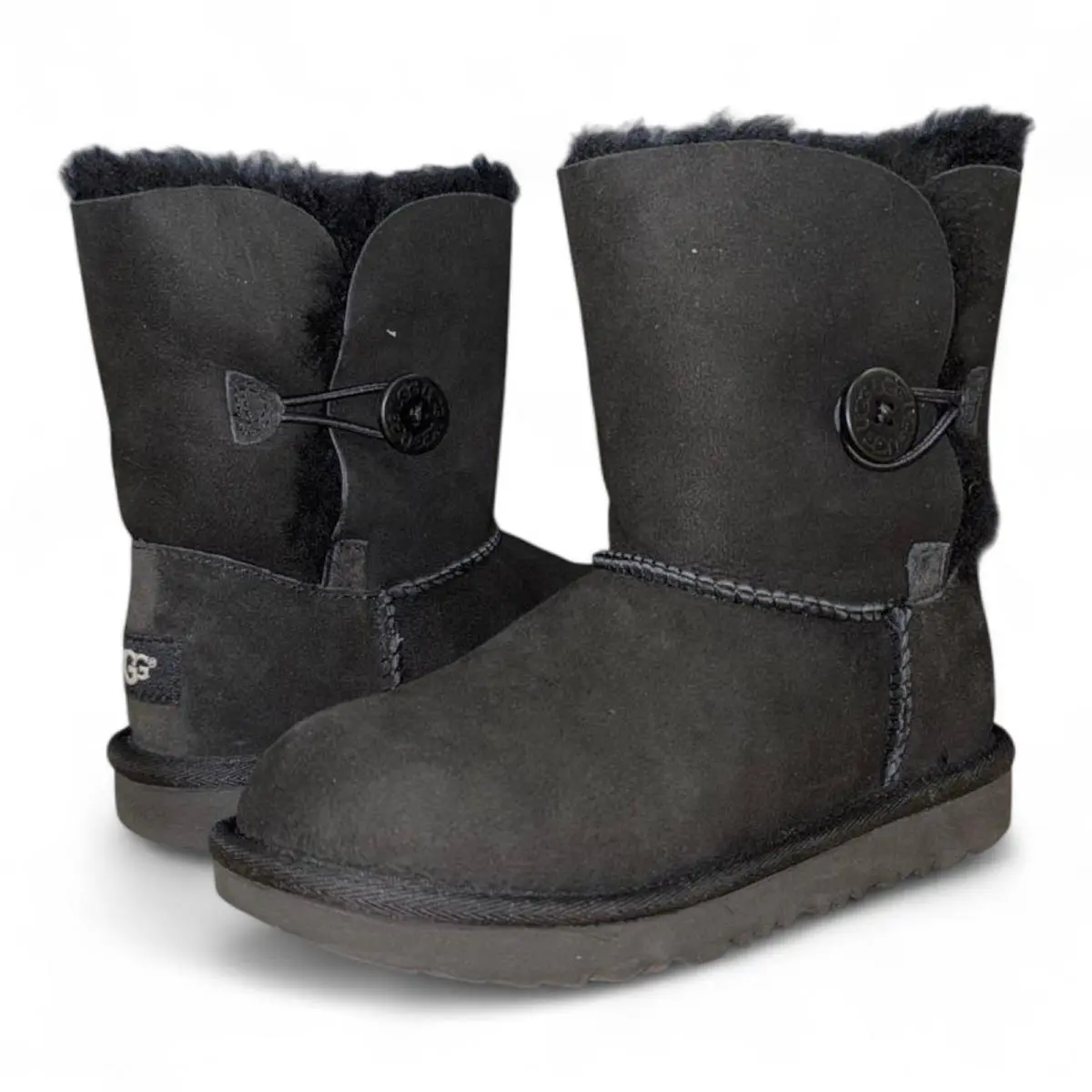 Kids Girl`s Ugg Bailey Button II Black Suede Boots 1017400K by UGG