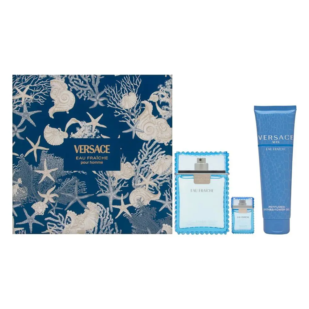 Versace Man Eau Fraiche For Men 3 Pc: 3.4oz Edt 5oz Shower Gel 0.17oz Edt Mini
