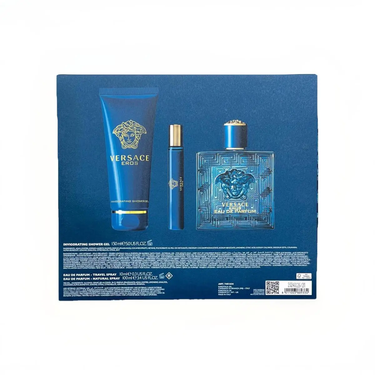 Versace Eros 3pc Gift Set For Men with 3.4+0.3oz Edp+5oz Shower Gel