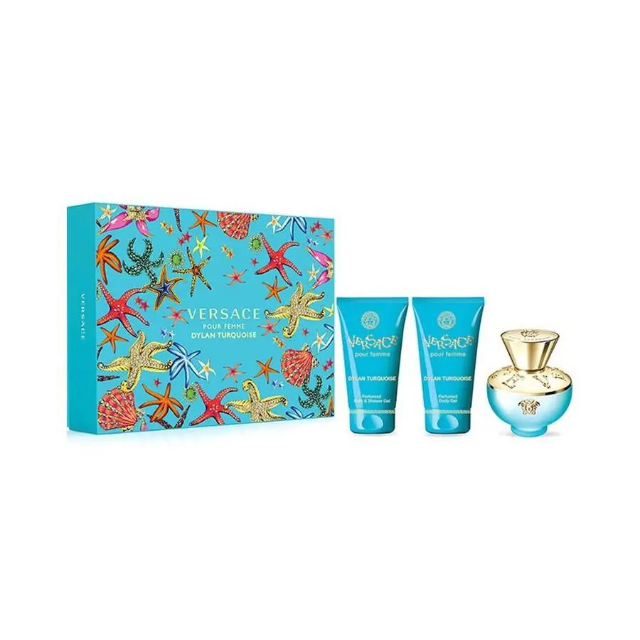 Versace Dylan Turquoise Pour Femme 3 Pc Set: 1.7 Oz Edt + 1.7 BG + 1.7 Bsg