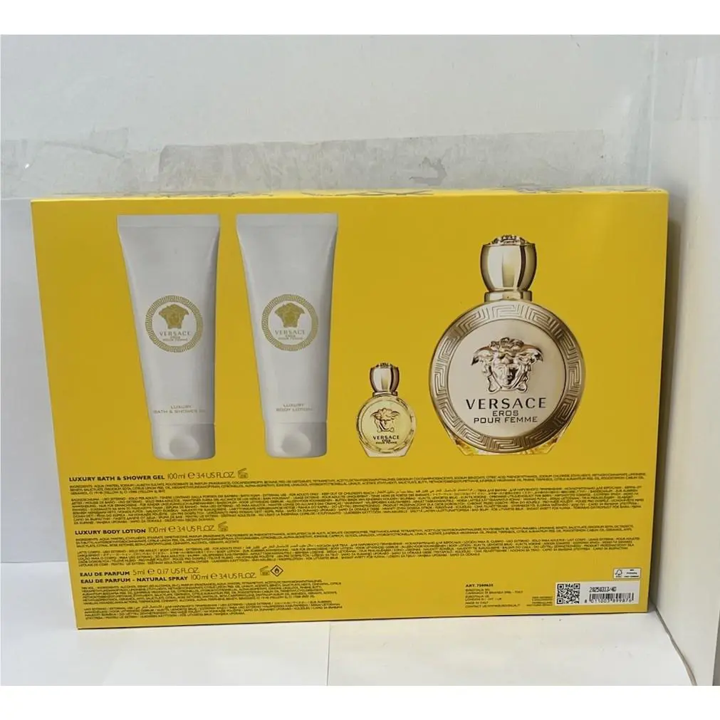 Versace Eros Pour Femme 4pc Gift Set 3.4oz+0.17oz EDP+3.4oz B/L+3.4oz S/g
