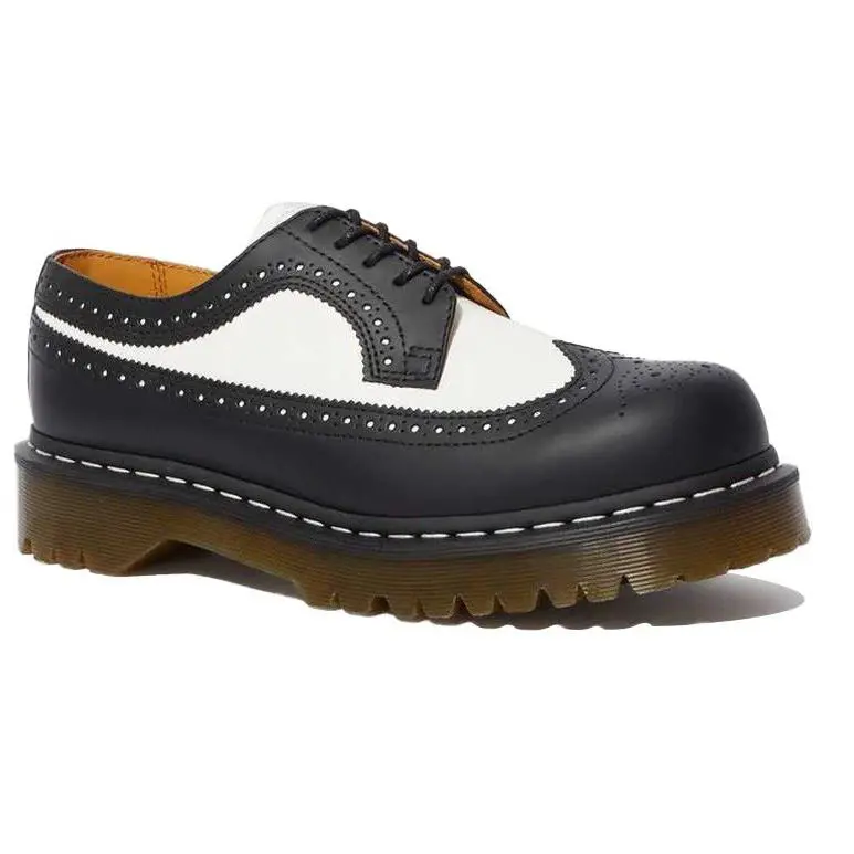 Dr. Martens 3989 Black White Brogue Wing Tip 10458001 - Black & White