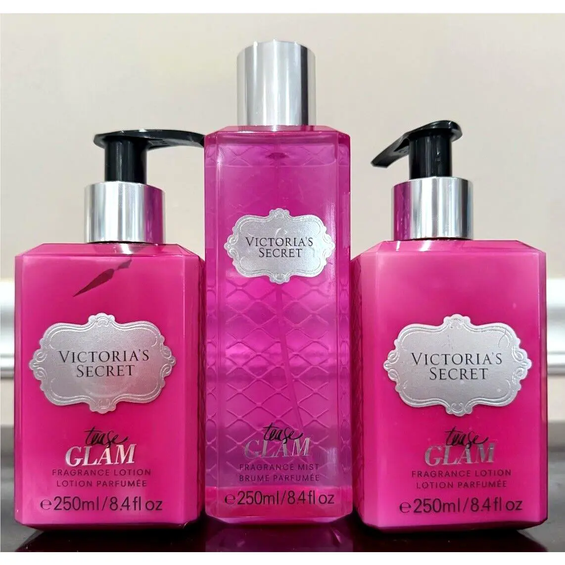 Victoria`s Secret Lot of 3 Tease Glam Body Lotions Body Mist Set