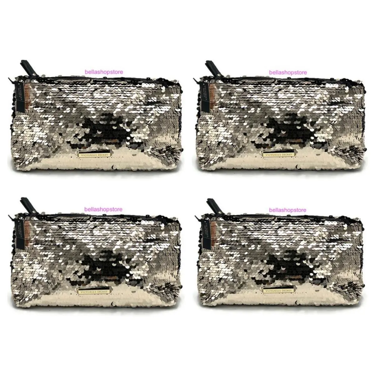 4 Victoria`s Secret Clutch Gold and Black Sequin Bling Makeup Bag by Victoria's Secret