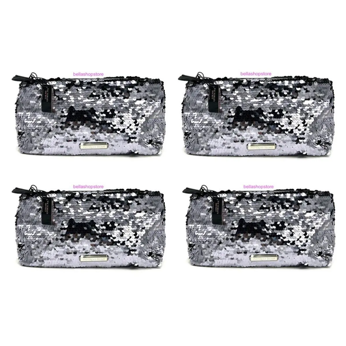 4-Pack Victoria`s Secret Bling Sequin Clutch Gray and Black Makeup Bag by Victoria's Secret