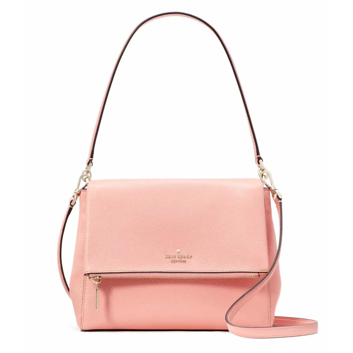 New Kate Spade New Kate Spade Leila Leather Medium Flap Shoulder Bag Peachy Rose - Exterior: Peachy Rose