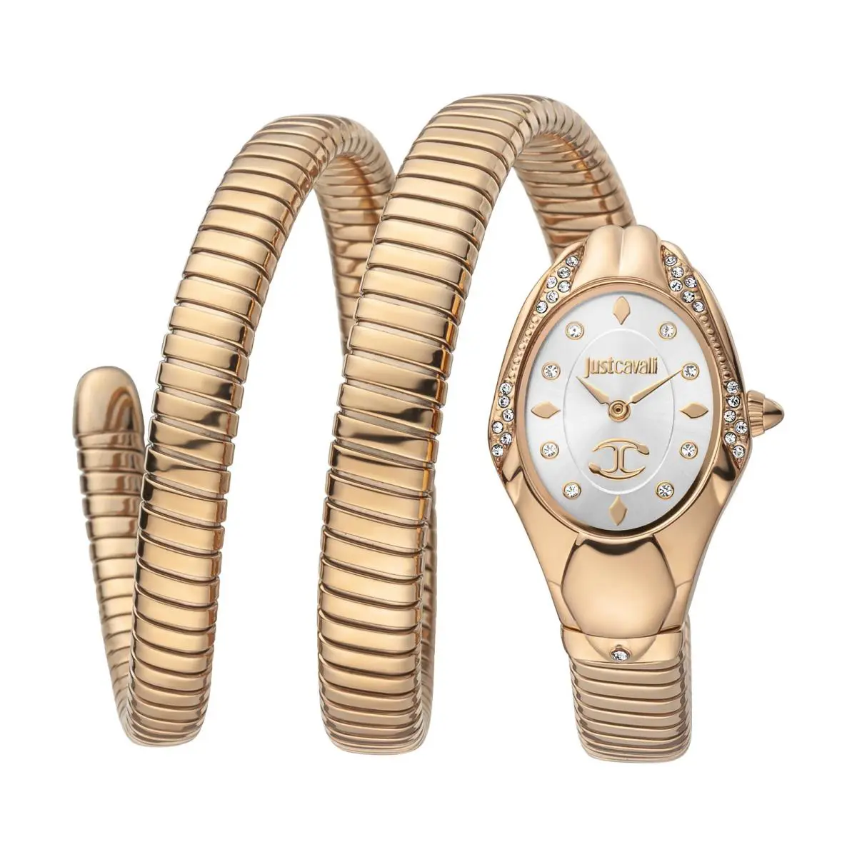 Just Cavalli Women`s Snake 316L Stainless Steel Watch - Dial: Silver, Band: Rose Gold Tone, Other Dial: Silver