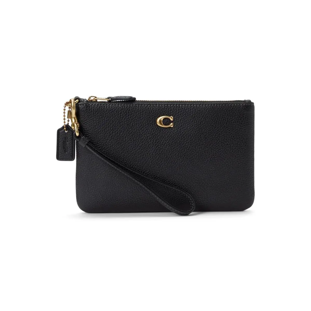 Woman`s Handbags Coach Polished Pebble Small Wristlet - Black, Exterior: Multicolor