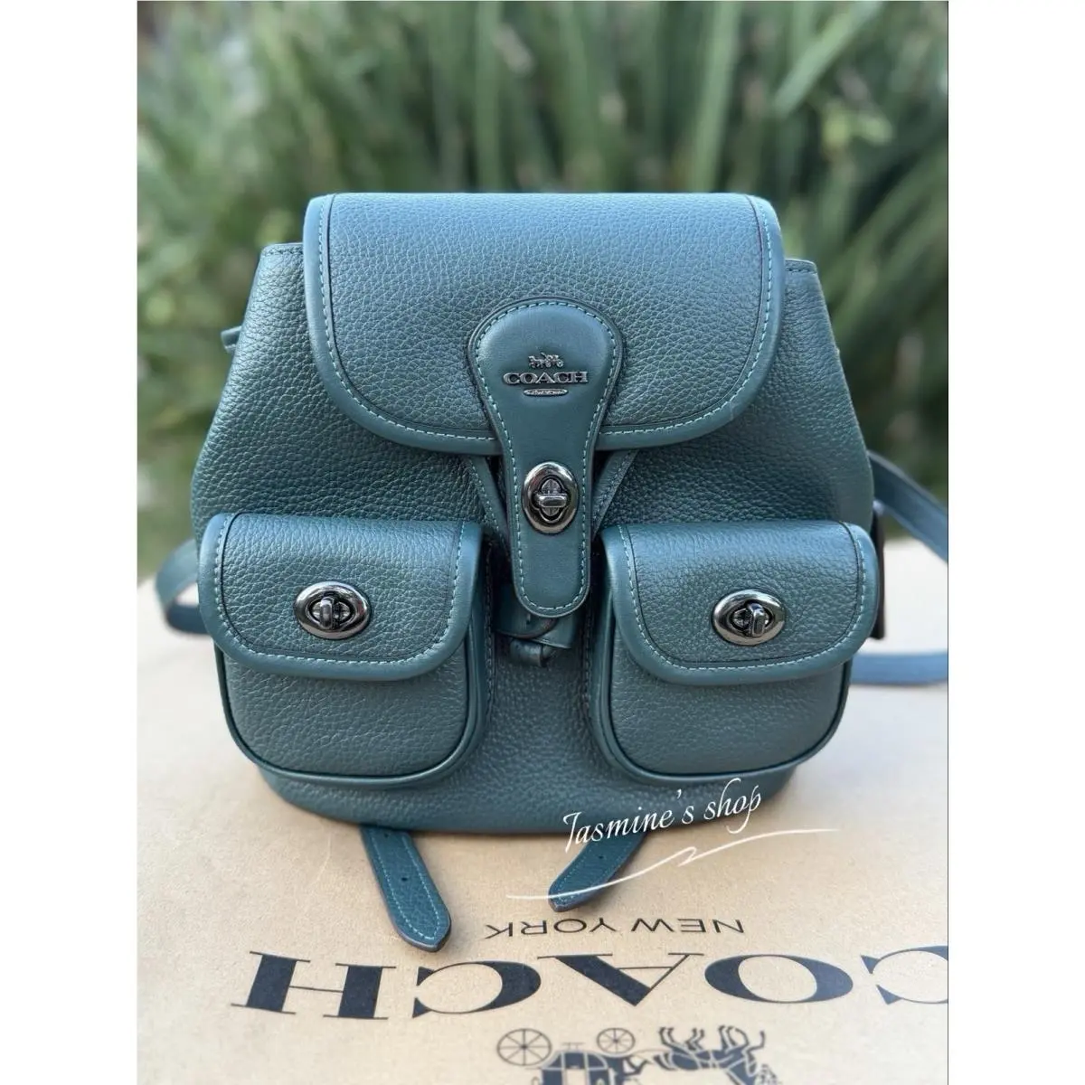 Coach Hadley Backpack Leather Dark Teal/black CBH09