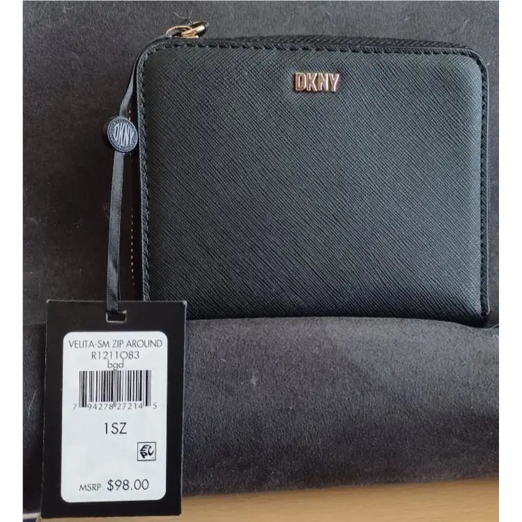 Dkny Vllita Leather Zip Around Wallet Women`s Black