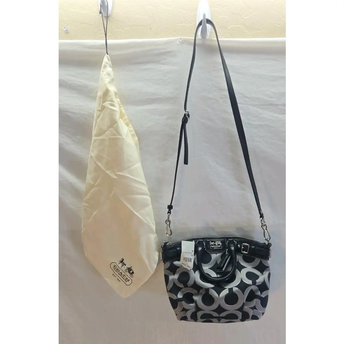 Coach Satchel Top Handle Bag Medium Black Silver 18604