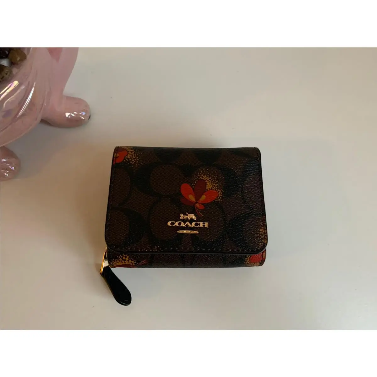 Coach C6042 Small Trifold Wallet In Signature Canvas with Pop Floral Print Br