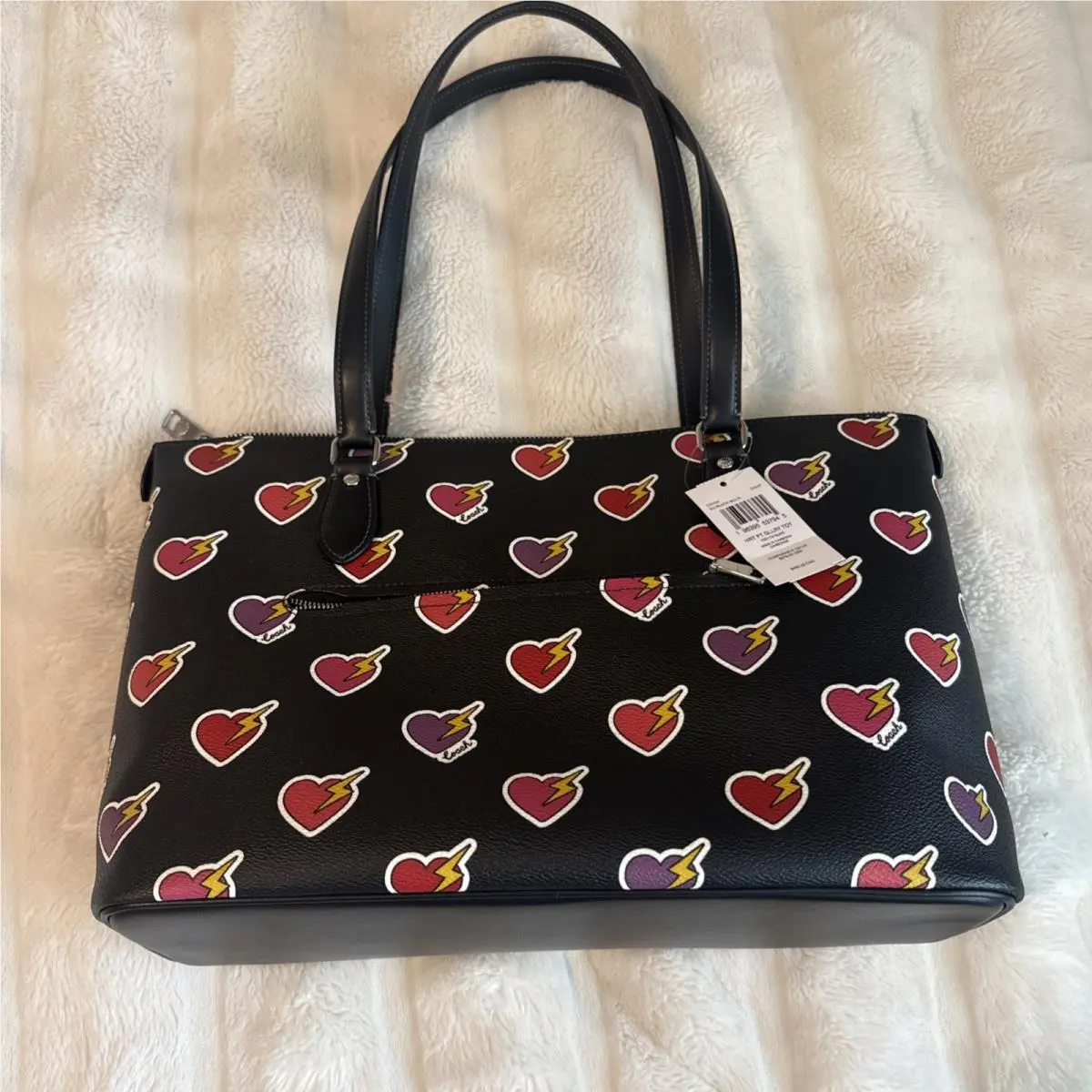 Coach CW434 Gallery Tote Bag with Heart Bolt Print Black Multi