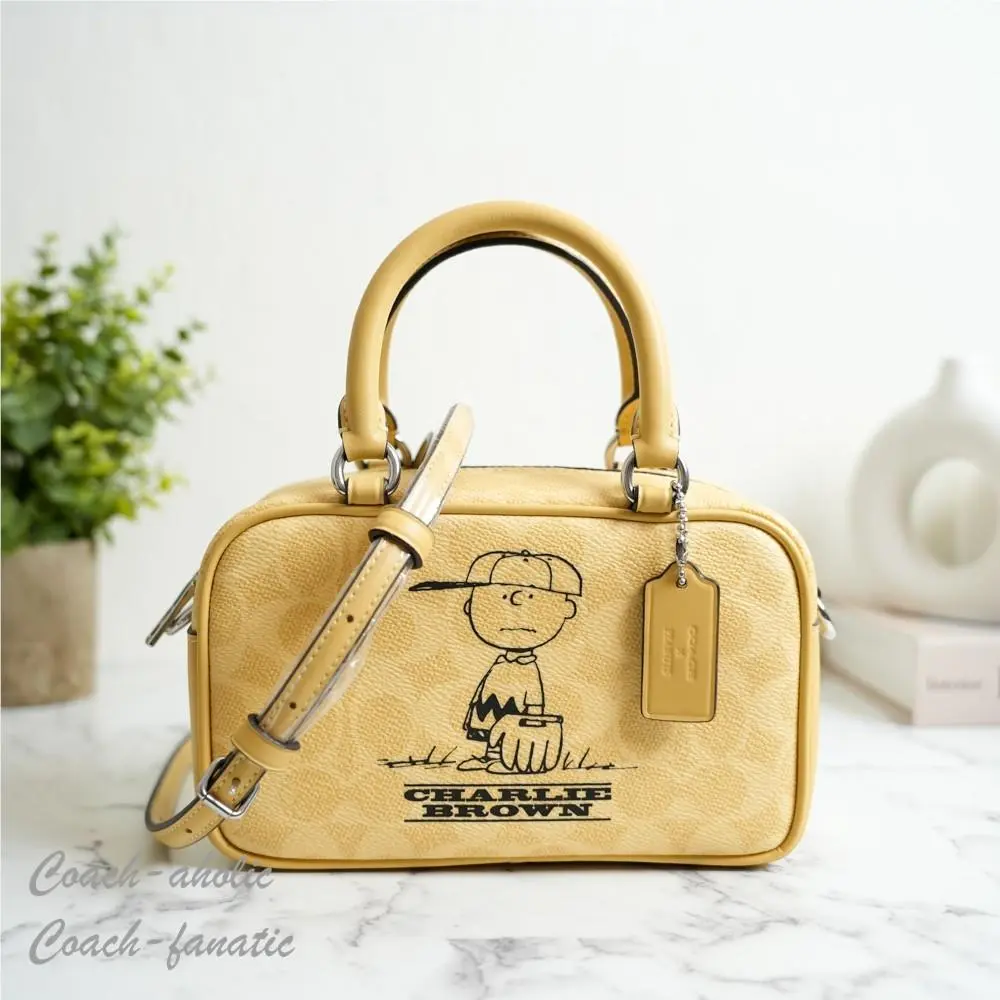 Coach X Peanuts CBJ63 Satchel Crossbody Bag In Signature Canvas Charlie Brown