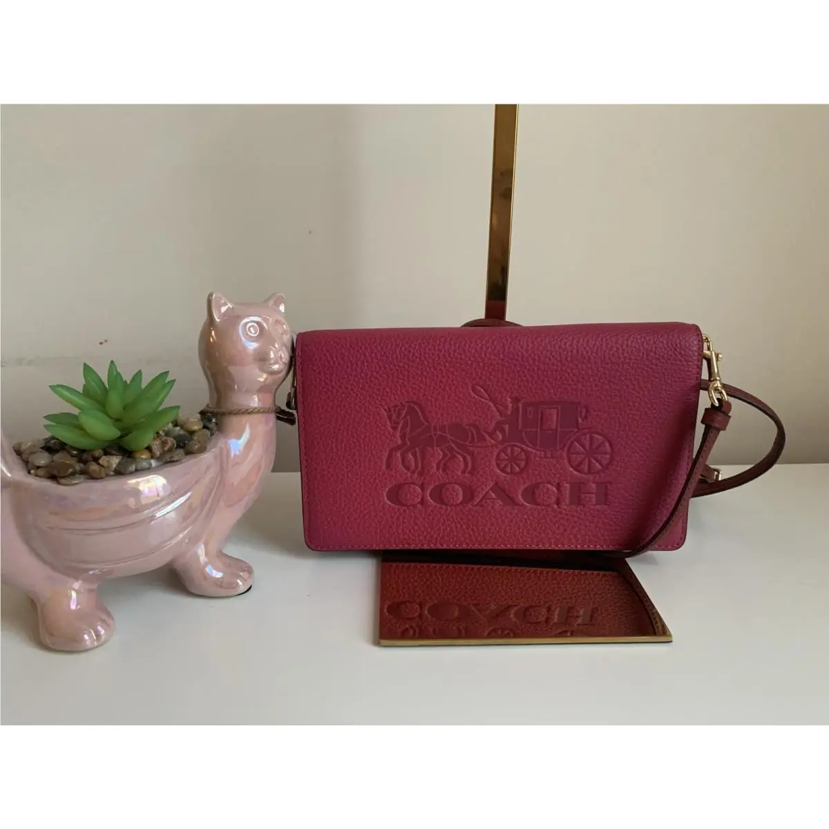 Coach C5887 Anna Foldover Clutch Crossbody Horse and Carriage Bright Violet