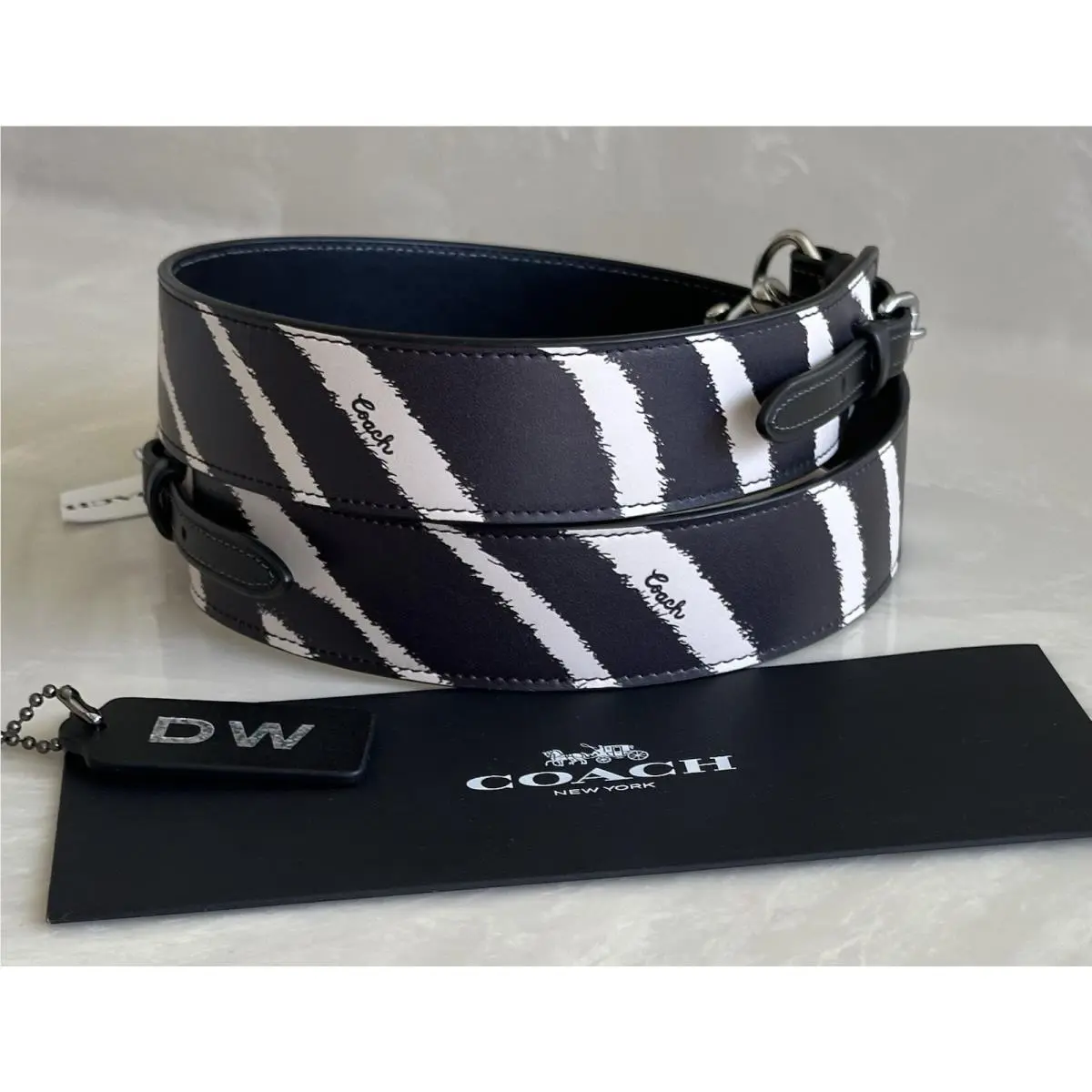 Coach Zebra Print Novelty Strap Silver Hardware Black/white CO267