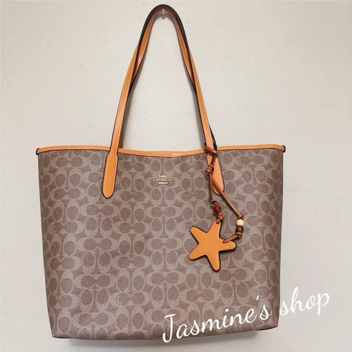 Coach City Tote Bag Signature Canvas Star Charm CBH77 Tan/bright Mandar