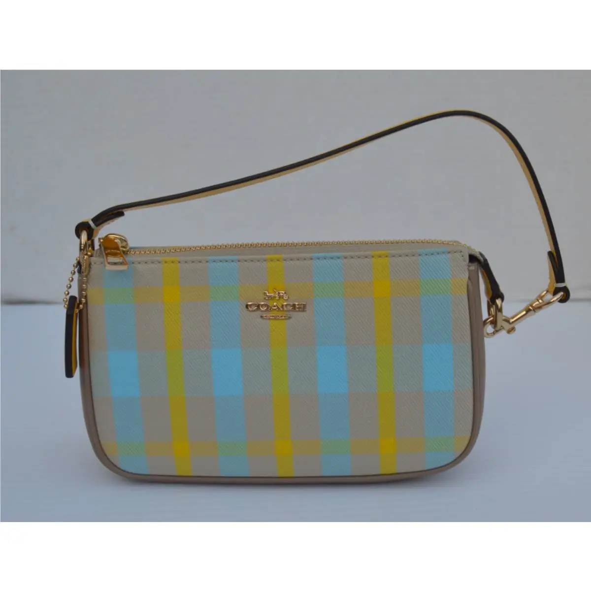 Coach Yellow and Blue Plaid Nolita 19 Bag