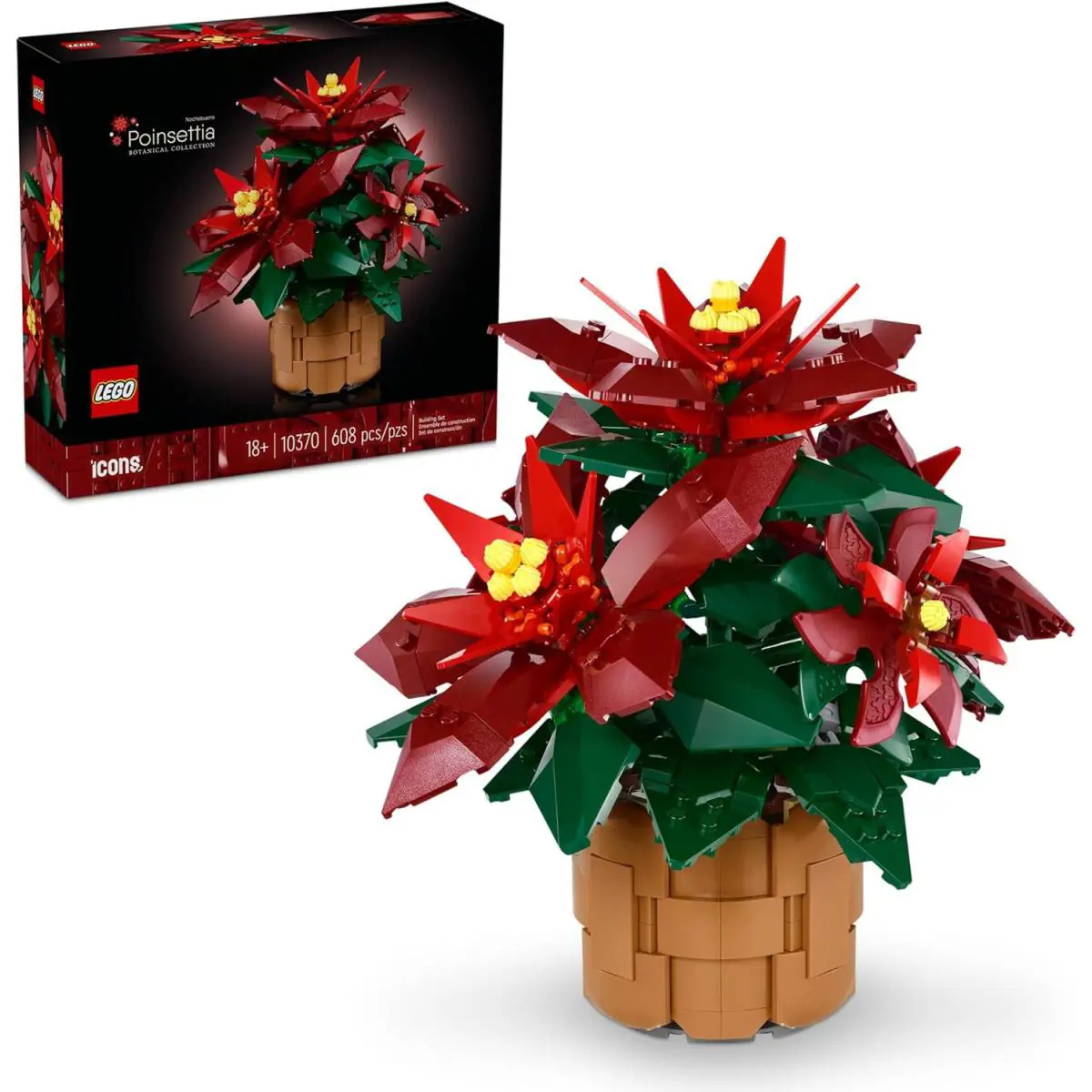 Lego Icons Poinsettia Building Set - Artificial Flower Decorations Centerpiece