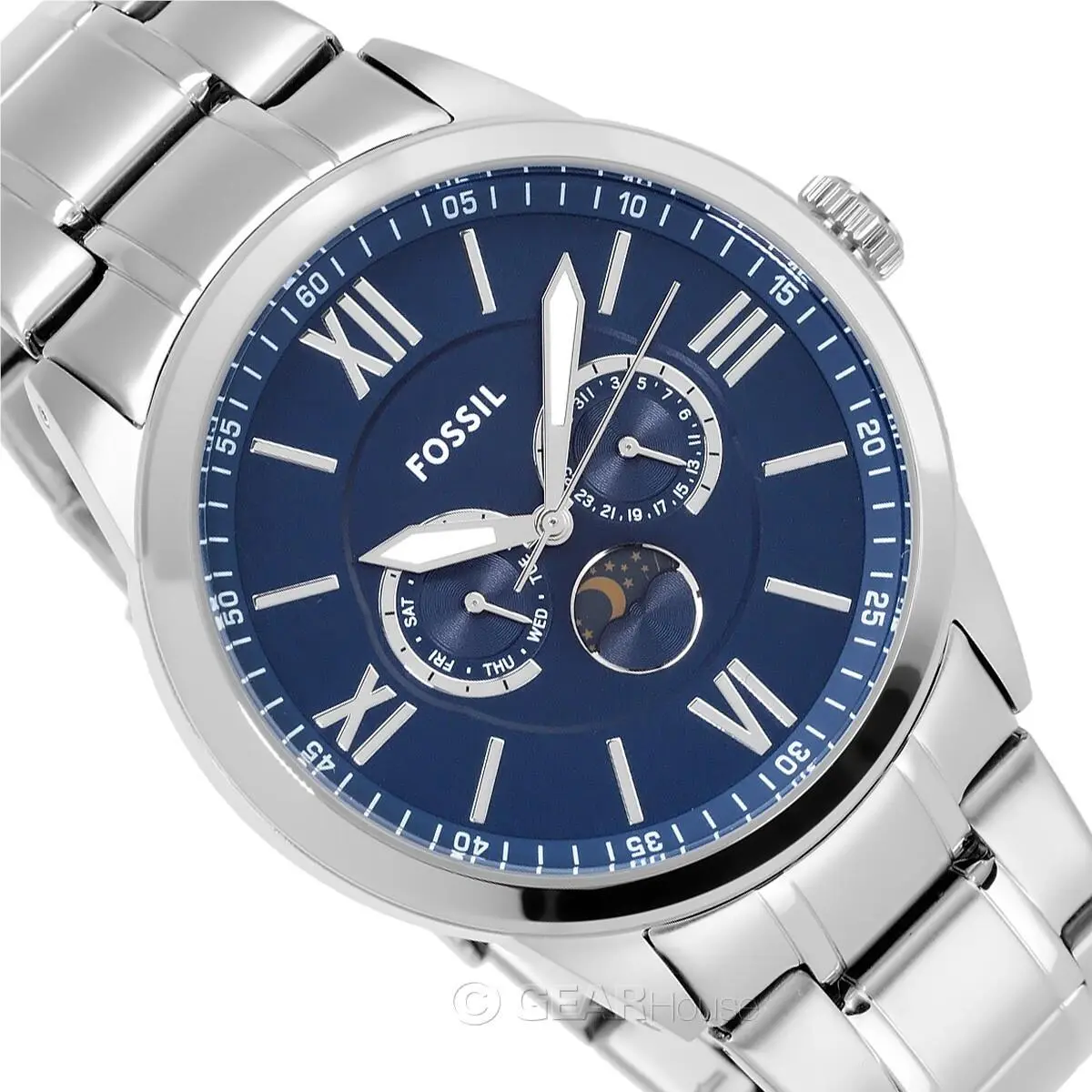 Fossil Flynn Blue Chronograph Multifunction Men s Watch SS 