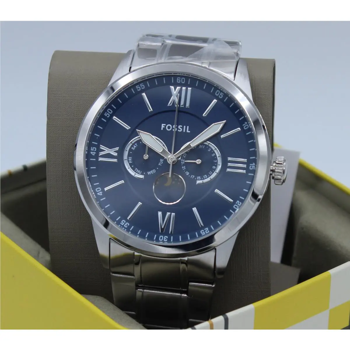 Fossil Flynn Silver Blue Chrono Multifunction BQM7087 Men`s Watch