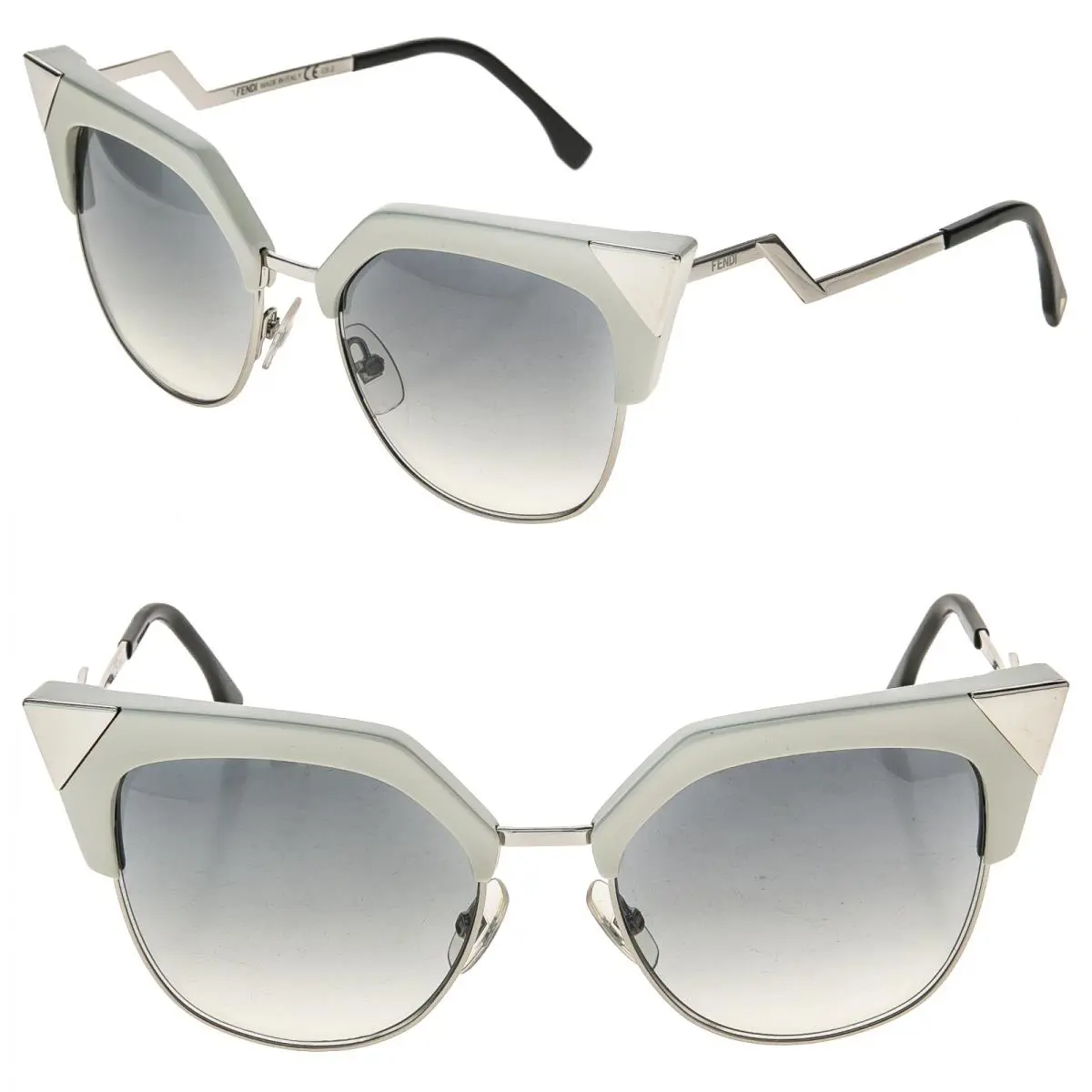 Fendi Iridia FF0149 Silver Gray Cat Eye Geometric Triangle Sunglasses 0149