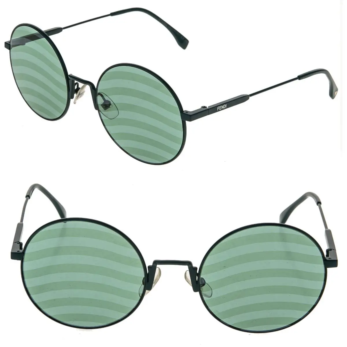 Fendi FF0248S 0248 Waves Green Stripe Mirrored Metal Sunglasses Round Runway